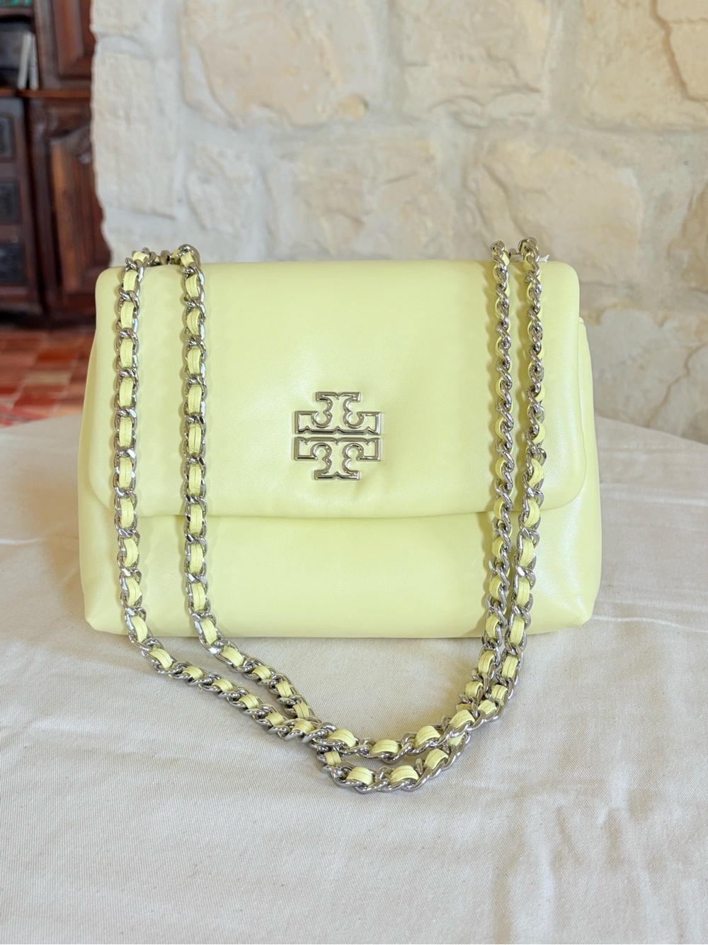 Tory Burch Lemon Yellow Leather Chain Shoulder Bag